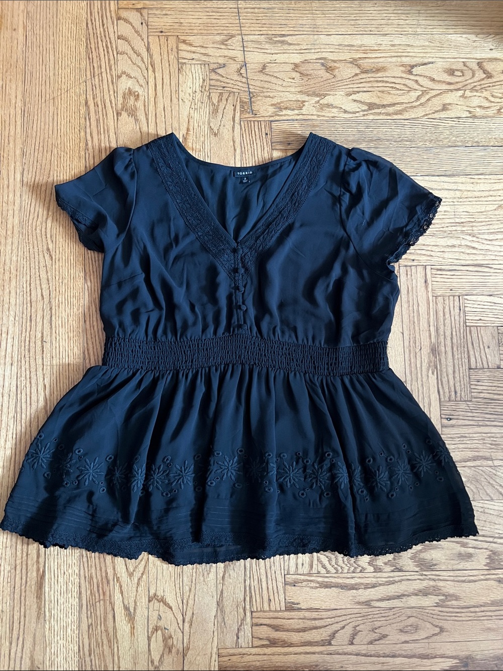 torrid Black V-Neck Smocked Peplum Blouse